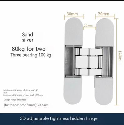 Satin Nickel aço inoxidável 180° abertura cruz oculta dobradiça 3D dobradiça invisível